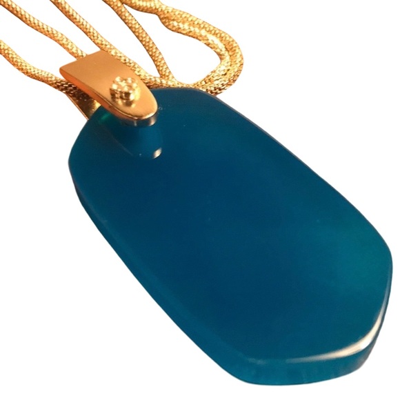 NWT Kendra Scott Inez Teal Agate Long Pendant Necklace on Gold Tone Chain - Picture 4 of 15